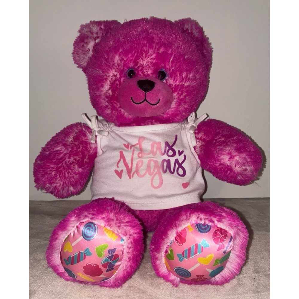 Build A Bear Candy CandyLand Lollipop Pink Teddy 17" Retired Las Vegas Tee